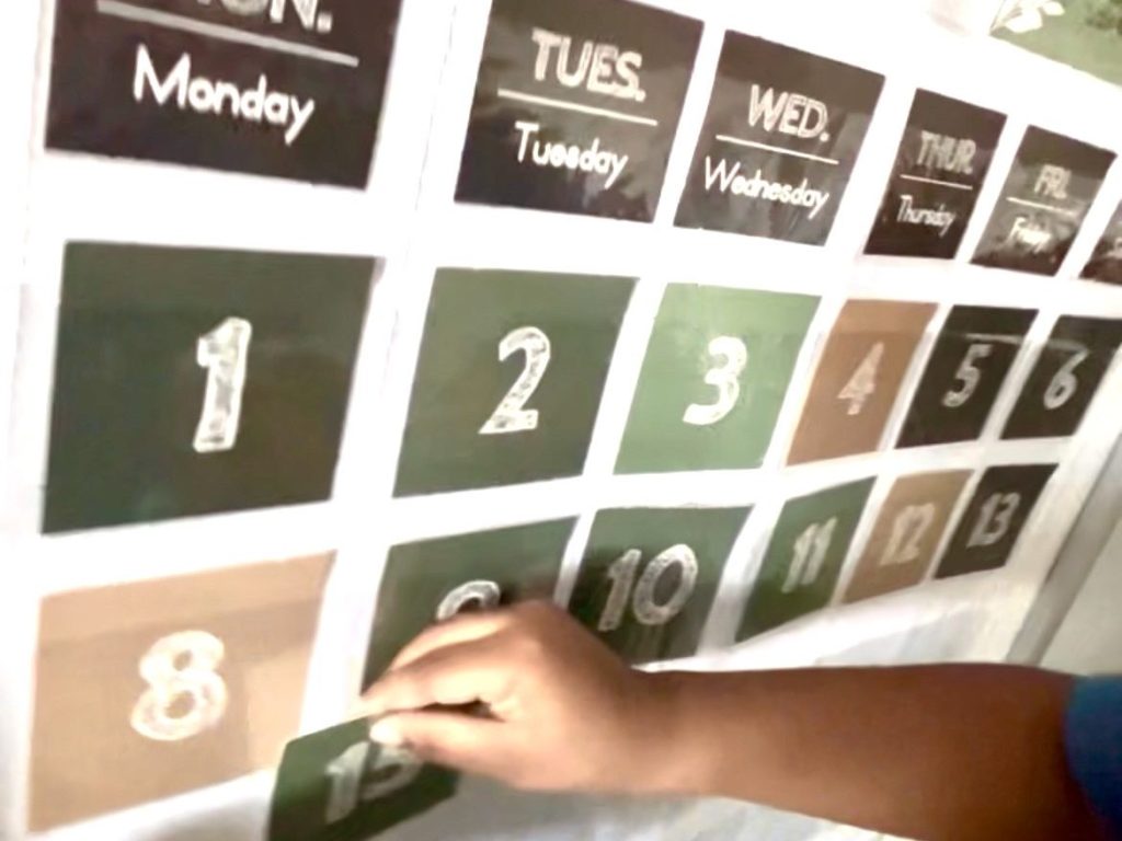 A photo of our homeschool calendar